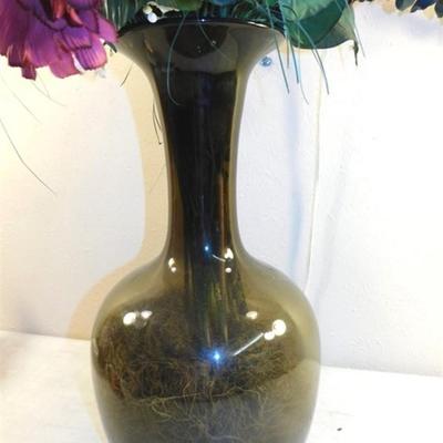 6337/253 Large Olive / Brown Vase ~ 16.5" x 8 ~ 33" with Flowers