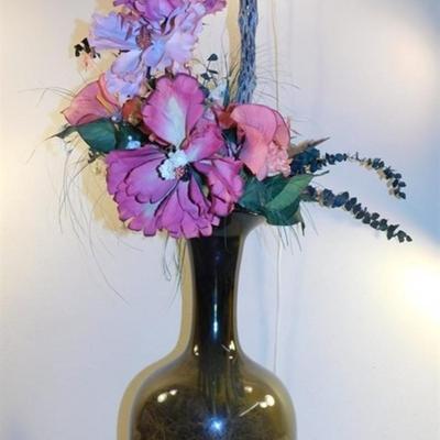 6337/253 Large Olive / Brown Vase ~ 16.5" x 8 ~ 33" with Flowers