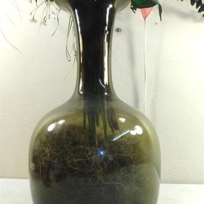 6337/253 Large Olive / Brown Vase ~ 16.5" x 8 ~ 33" with Flowers