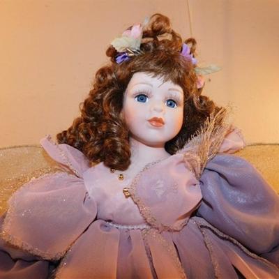 6337/228 Lot of 3 Porcelain Dolls ~ Pink / Red / Purple