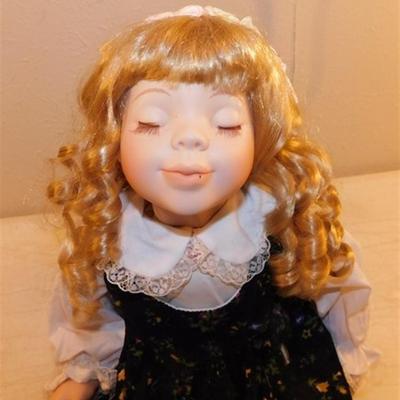 6337/229 Lot of 3 Porcelain Dolls ~ 15-19" Tall ~ Purple Dress and First Kiss Dolls