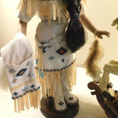 6337/39 Lot of 2 ~ Porcelain 16" Indian Dolls / Rocking Carousel Horse