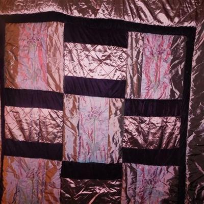 6337/287 Purple Iridescent Bed Set ~ Comforter 90" x 90" / Bed Skirt / Large Square Pillow Case / Throw Blanket 52" x...