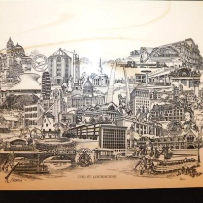 6337/306 St Louis Scene on Marble ~ 12/2500 ~ Artist Bryan ~ 14.5" x 13.5"
