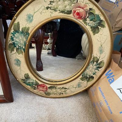WOODEN MIRROR AND OVAL MIRROR