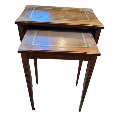 809 Pair of Vintage Leather Top Nesting Tables