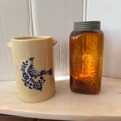 Jar has P marked on bottom with original top from Chemist in Philadelphia. Measuring 9” high x