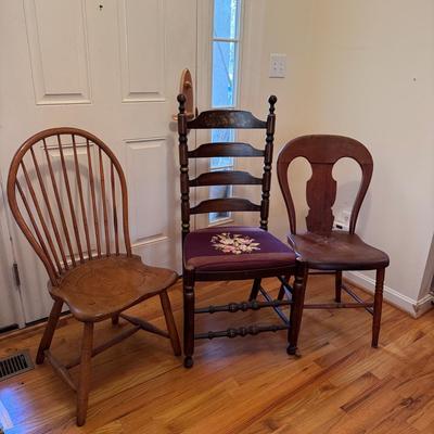 814 Vintage Hitchcock Ladderback Chair with 1 Windsor and 1 Fiddleback Chair