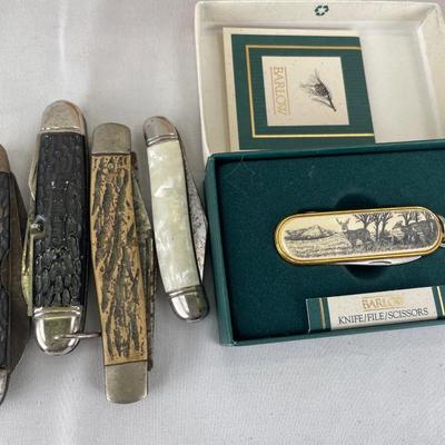 Barlow knife & 4 vintage pocket knives