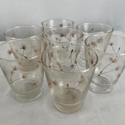 7 Libby gold dandelion wisps seeds juice glasses