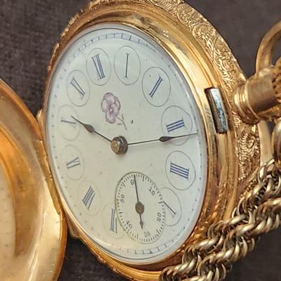Vintage L & Co. Elgin Pansy Ladies Pocket Watch 24" Chain