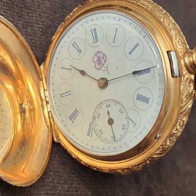 Vintage L & Co. Elgin Pansy Ladies Pocket Watch 24" Chain