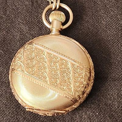 Vintage L & Co. Elgin Pansy Ladies Pocket Watch 24" Chain