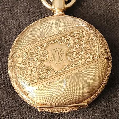 Vintage L & Co. Elgin Pansy Ladies Pocket Watch 24" Chain