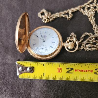 Vintage L & Co. Elgin Pansy Ladies Pocket Watch 24" Chain