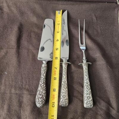 3 piece Stieff Sterling Silver Serving Set Carving Knife, Fork, Cake Knife