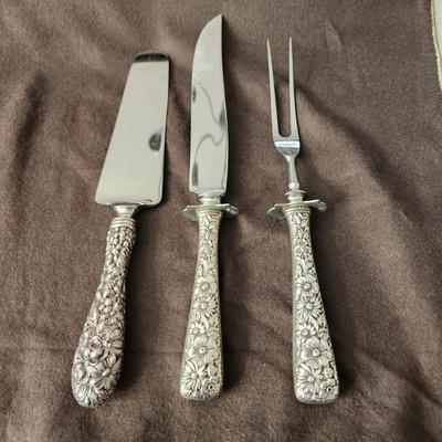 3 piece Stieff Sterling Silver Serving Set Carving Knife, Fork, Cake Knife