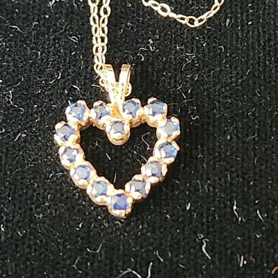 Heart w Blue Stones Pendant Marked 14K Nabco