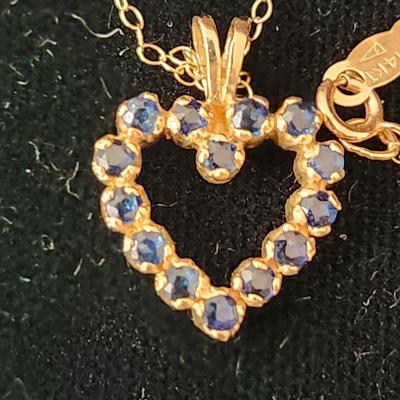 Heart w Blue Stones Pendant Marked 14K Nabco