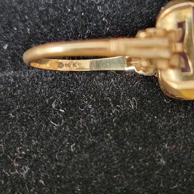 10K Gold Emerald Cut Amethyst Ring Size 16.5mm 2.63 Grams
