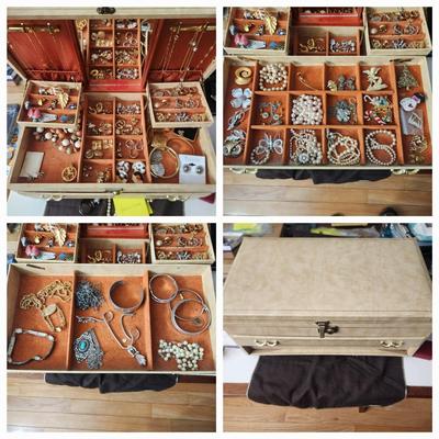 Jewelry Box Fill w costume jewelry Earings, necklaces, brooches, pins and more