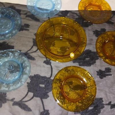 TIARA BLUE AND AMBER PLATES AND PLATTERS