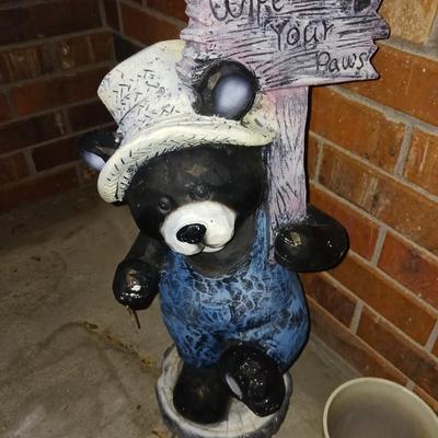 "WIPE YOUR PAWS" PLASTIC BEAR AND FLOWER POTS