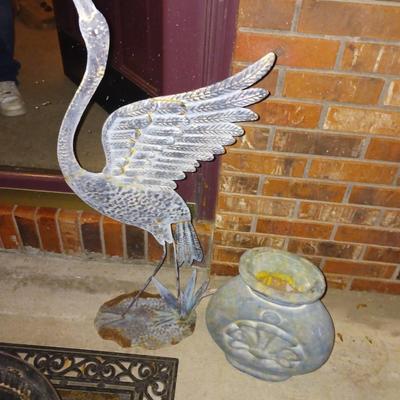 METAL CRANE AND CLAY POT
