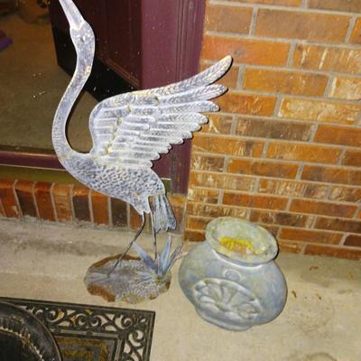 METAL CRANE AND CLAY POT