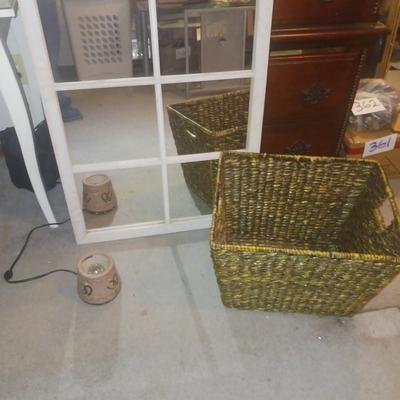 PANELED WALL MIRROR & LARGE WICKER BASKET