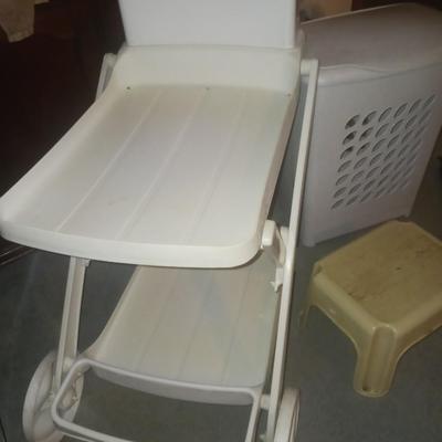 2 TIER CART, LAUNDRY BASKET AND STEP STOOL