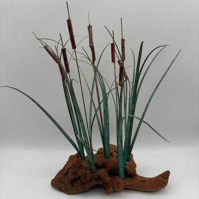 Metal and Wood Cattail Sculpture