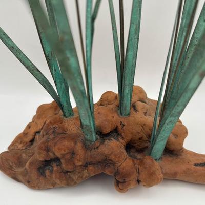 Metal and Wood Cattail Sculpture
