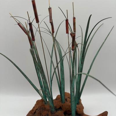 Metal and Wood Cattail Sculpture