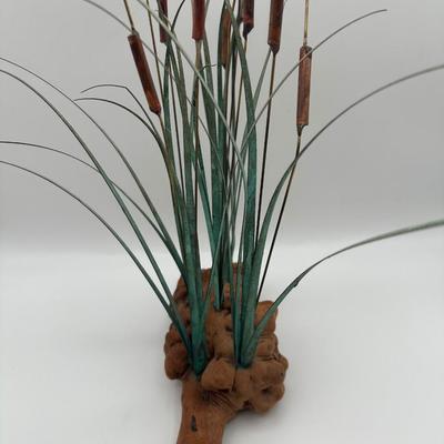 Metal and Wood Cattail Sculpture