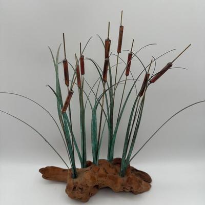 Metal and Wood Cattail Sculpture