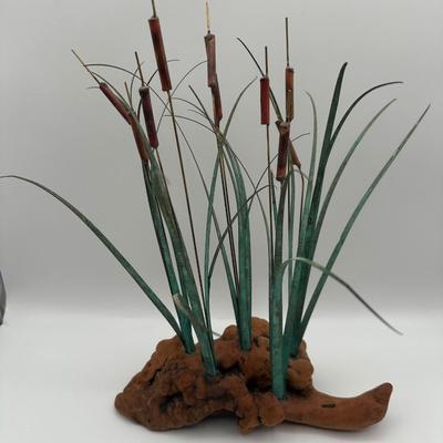 Metal and Wood Cattail Sculpture