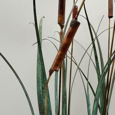 Metal and Wood Cattail Sculpture