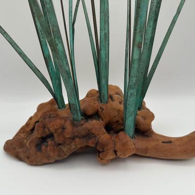 Metal and Wood Cattail Sculpture