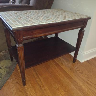 Wooden Frame, Tile Top Side Table with Stretcher Shelf (Choice B)