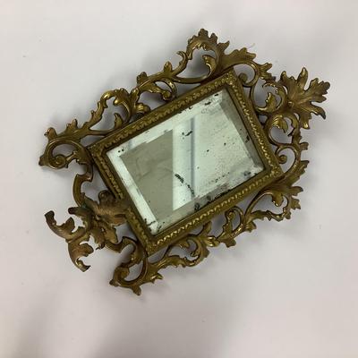 286 Antique Brass Lion Head Door Knocker & Antique Small Brass Framed Mirror