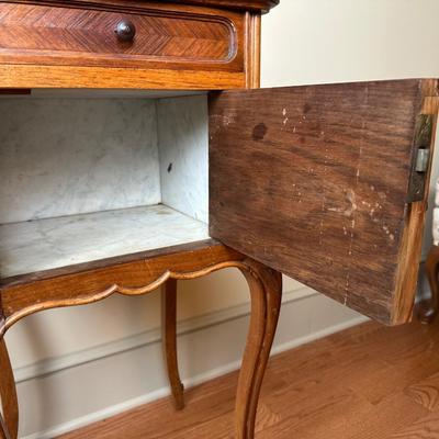 Vintage French Louis XV Style Marble Top Nightstand Cabinet