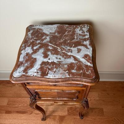 Vintage French Louis XV Style Marble Top Nightstand Cabinet