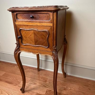 Vintage French Louis XV Style Marble Top Nightstand Cabinet