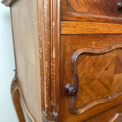 Vintage French Louis XV Style Marble Top Nightstand Cabinet