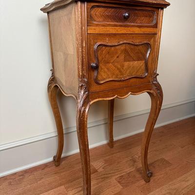 Vintage French Louis XV Style Marble Top Nightstand Cabinet