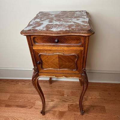 Vintage French Louis XV Style Marble Top Nightstand Cabinet