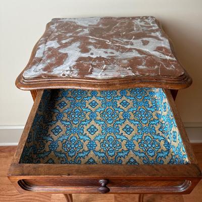 Vintage French Louis XV Style Marble Top Nightstand Cabinet