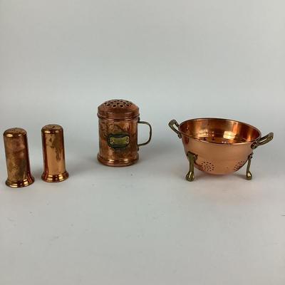 297 Copper Bowl, Parmasean Shaker and Salt & Pepper Shakers Lot