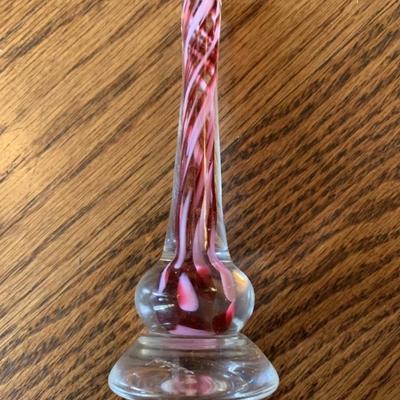 Signed Ron Lukian art glass "peppermint stick" ring holder/paperweight